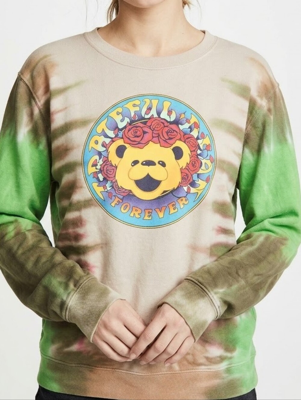 Grateful Dead Beige Green Tie-Dye Greatful Forever Sweatshirt Size XL P2P 24 I